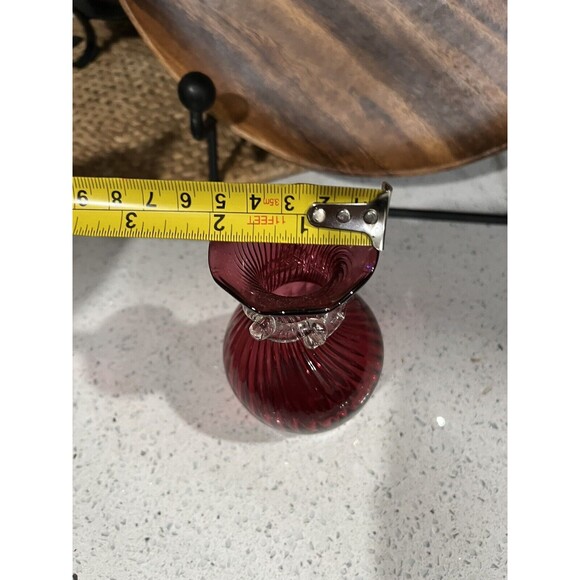 Vintage Pilgrim Cranberry Glass Vase Clear Ribbon Trim.Cranberry - Picture 3 of 5